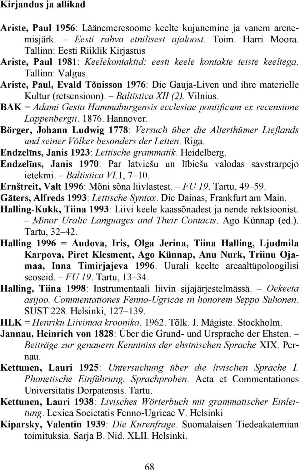 Ariste, Paul, Evald Tõnisson 1976: Die Gauja-Liven und ihre materielle Kultur (retsensioon). Baltistica XII (2). Vilnius.