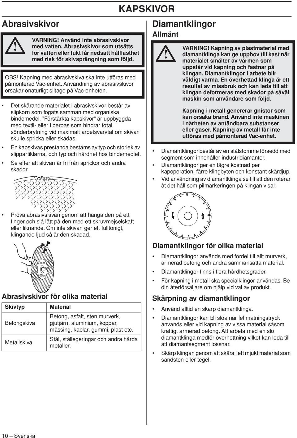 Det skärande materialet i abrasivskivor består av slipkorn som fogats samman med organiska bindemedel.