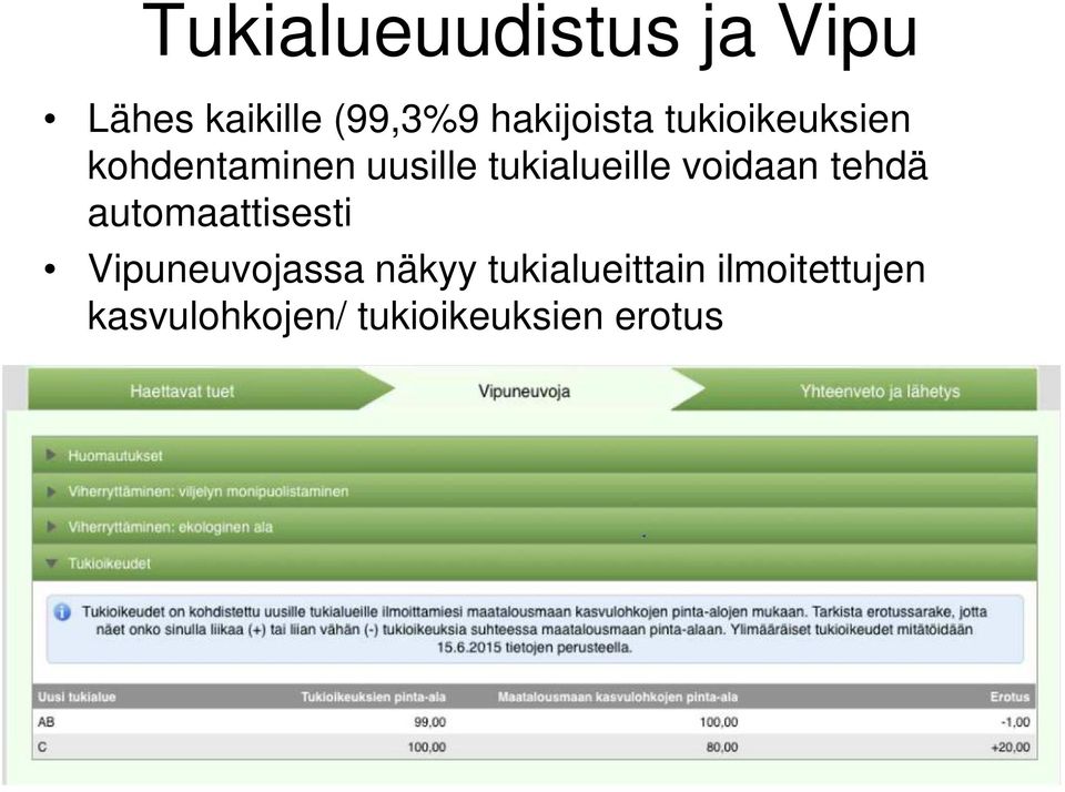 tukialueille voidaan tehdä automaattisesti