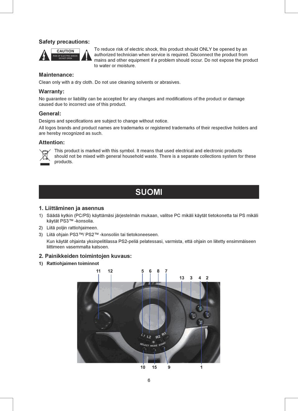 Do not use cleaning solvents or abrasives. Warranty: No guarantee or liability can be accepted for any changes and modifications of the product or damage caused due to incorrect use of this product.