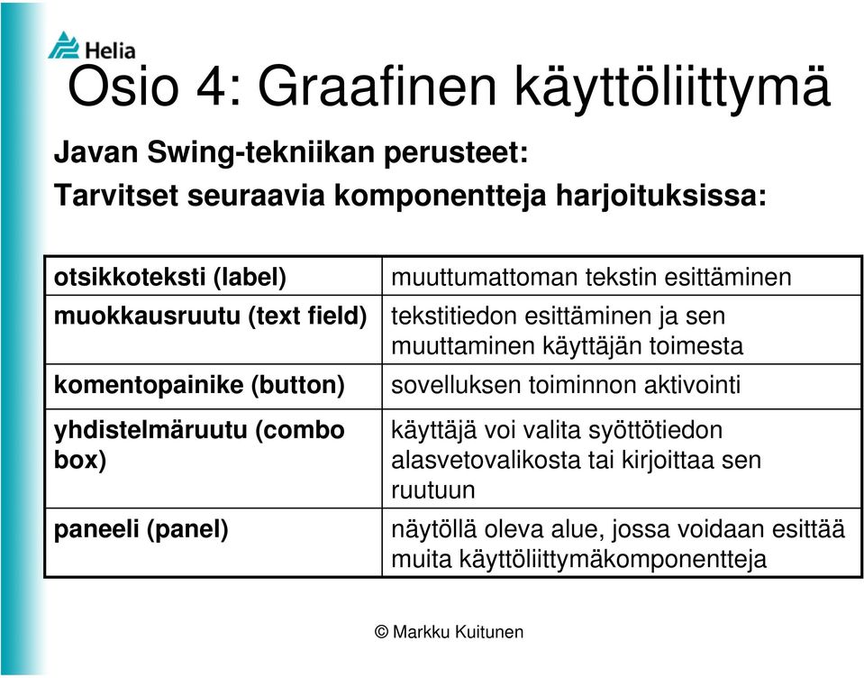 tekstitiedon esittäminen ja sen muuttaminen käyttäjän toimesta sovelluksen toiminnon aktivointi käyttäjä voi