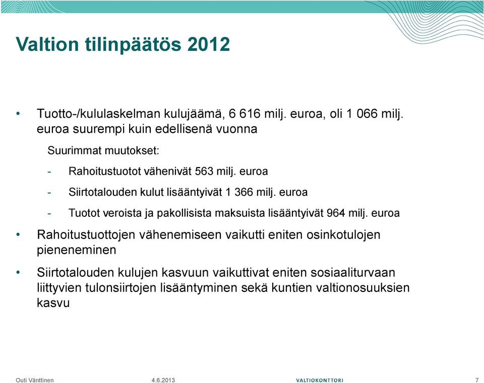 euroa - Siirtotalouden kulut lisääntyivät 1 366 milj. euroa - Tuotot veroista ja pakollisista maksuista lisääntyivät 964 milj.