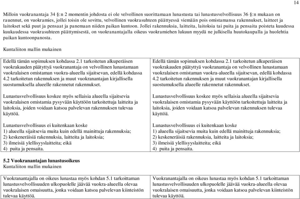 Jollei rakennuksia, laitteita, laitoksia tai puita ja pensaita poisteta kuudessa kuukaudessa vuokrasuhteen päättymisestä, on vuokranantajalla oikeus vuokramiehen lukuun myydä ne julkisella