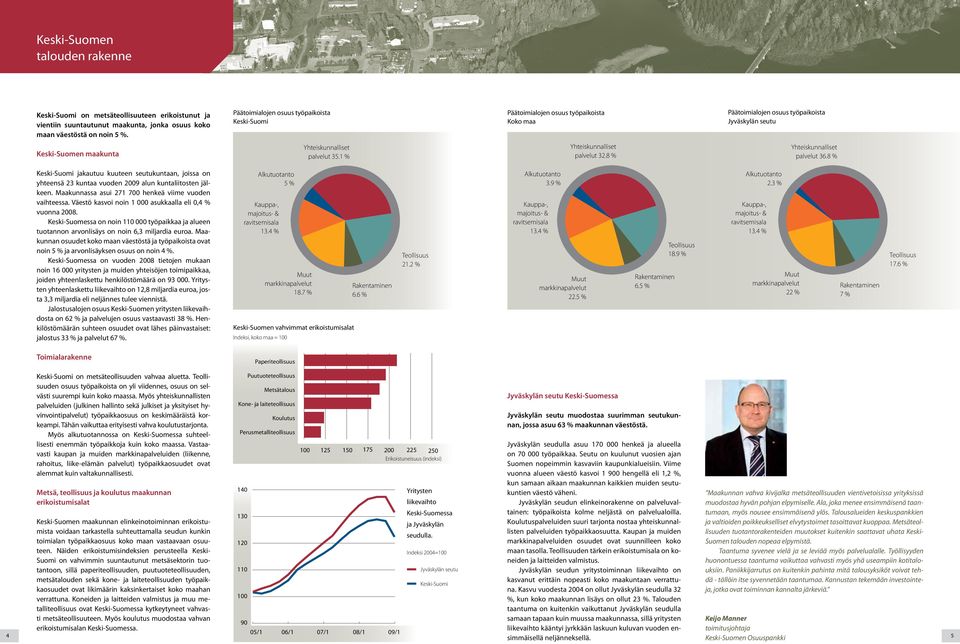 1 % Yhteiskunnalliset palvelut 32.8 % Yhteiskunnalliset palvelut 36.8 % jakautuu kuuteen seutukuntaan, joissa on yhteensä 23 kuntaa vuoden 2009 alun kuntaliitosten jälkeen.