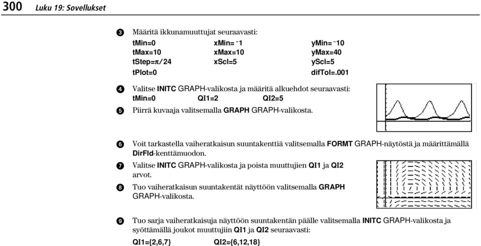 Voit tarkastella vaiheratkaisun suuntakenttiä valitsemalla FORMT GRAPH-näytöstä ja määrittämällä DirFld-kenttämuodon.