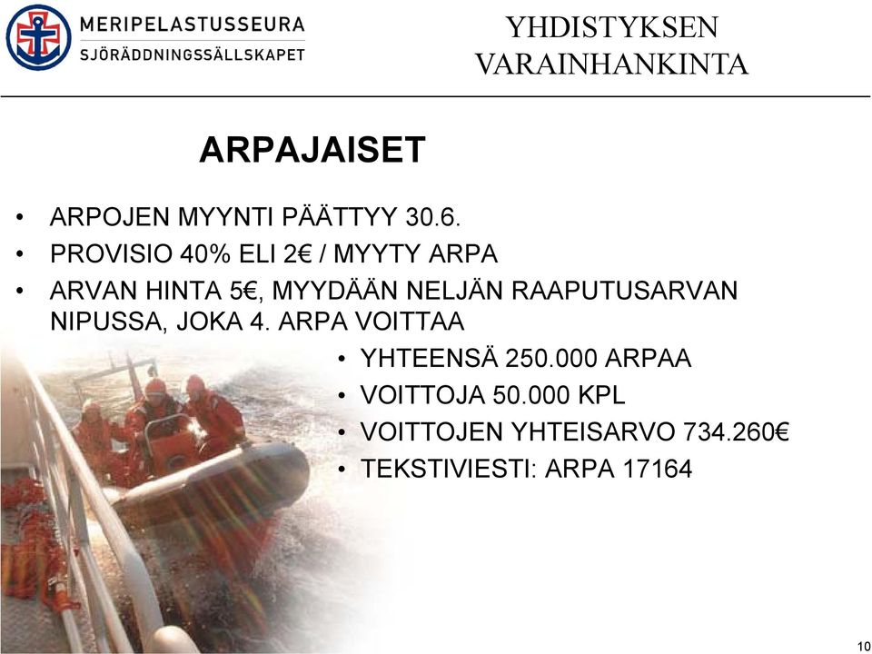 PROVISIO 40% ELI 2 / MYYTY ARPA ARVAN HINTA 5, MYYDÄÄN NELJÄN RAAPUTUSARVAN