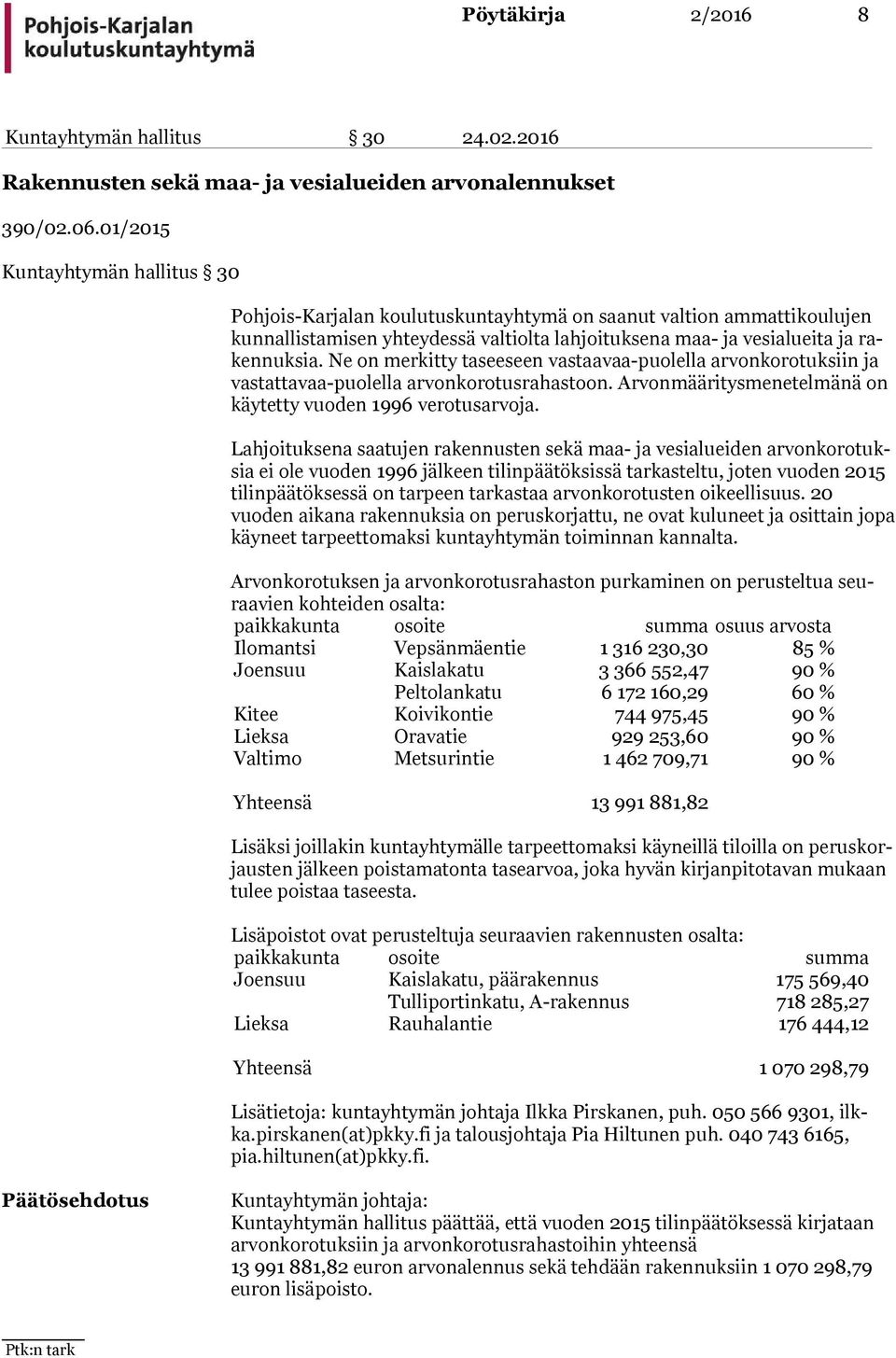 Ne on merkitty taseeseen vastaavaa-puolella ar von ko ro tuk siin ja vastattavaa-puolella arvonkorotusrahastoon. Ar von mää ri tys me ne tel mä nä on käytetty vuoden 1996 verotusarvoja.