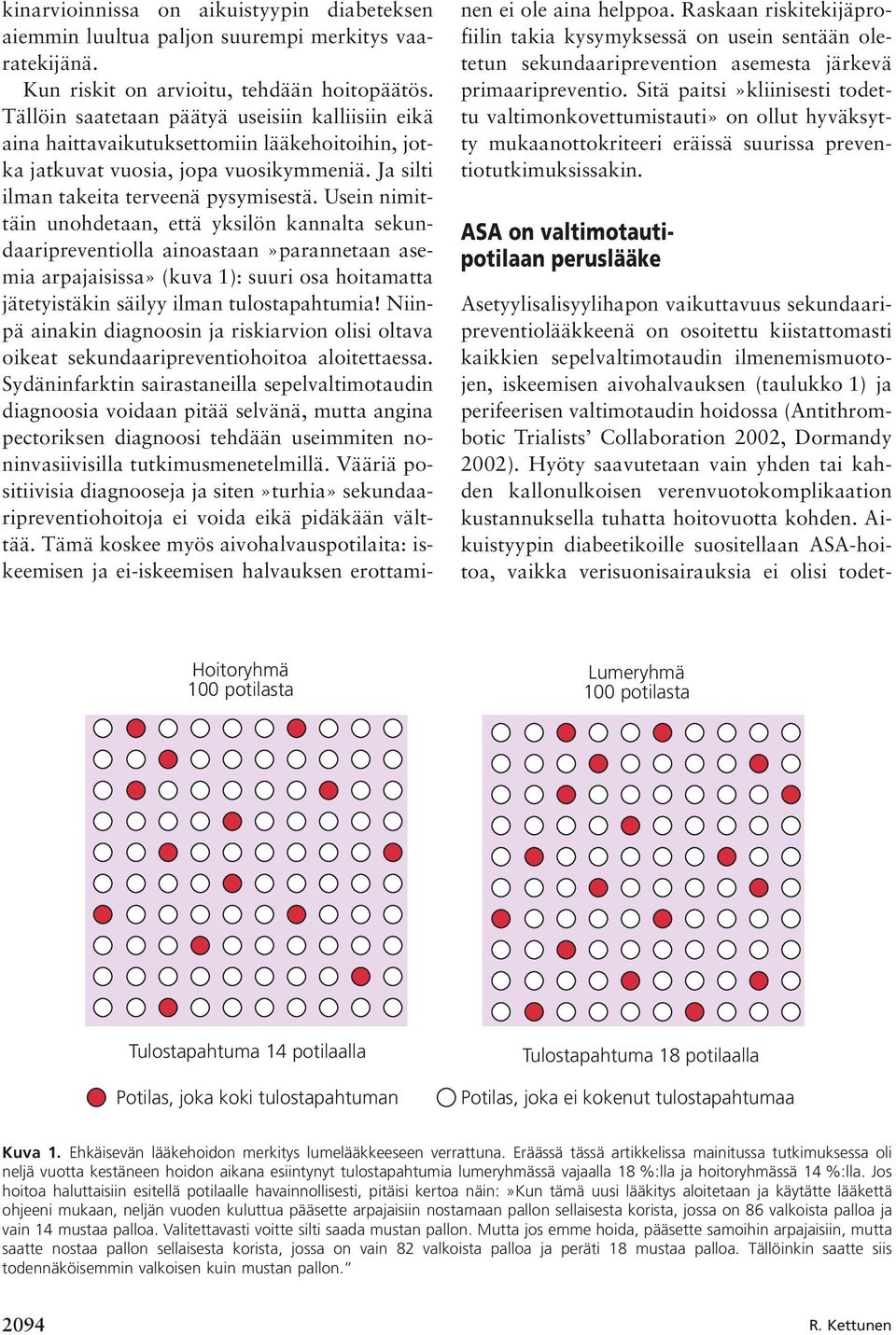 Usein nimittäin unohdetaan, että yksilön kannalta sekundaaripreventiolla ainoastaan»parannetaan asemia arpajaisissa» (kuva 1): suuri osa hoitamatta jätetyistäkin säilyy ilman tulostapahtumia!