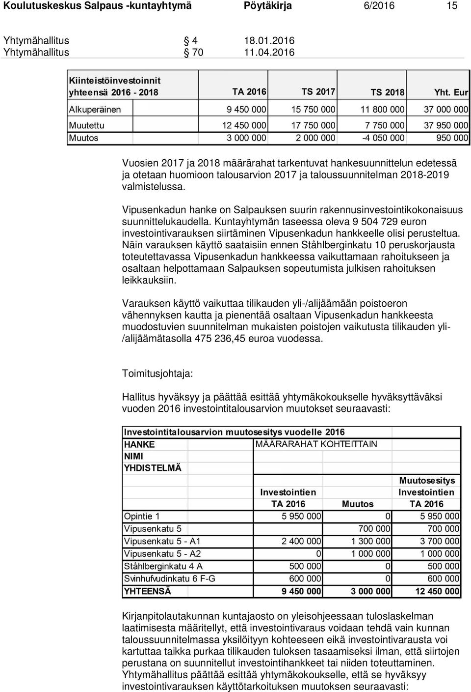 Vipusenkadun hanke on Salpauksen suurin rakennusinvestointikokonaisuus suunnittelukaudella.