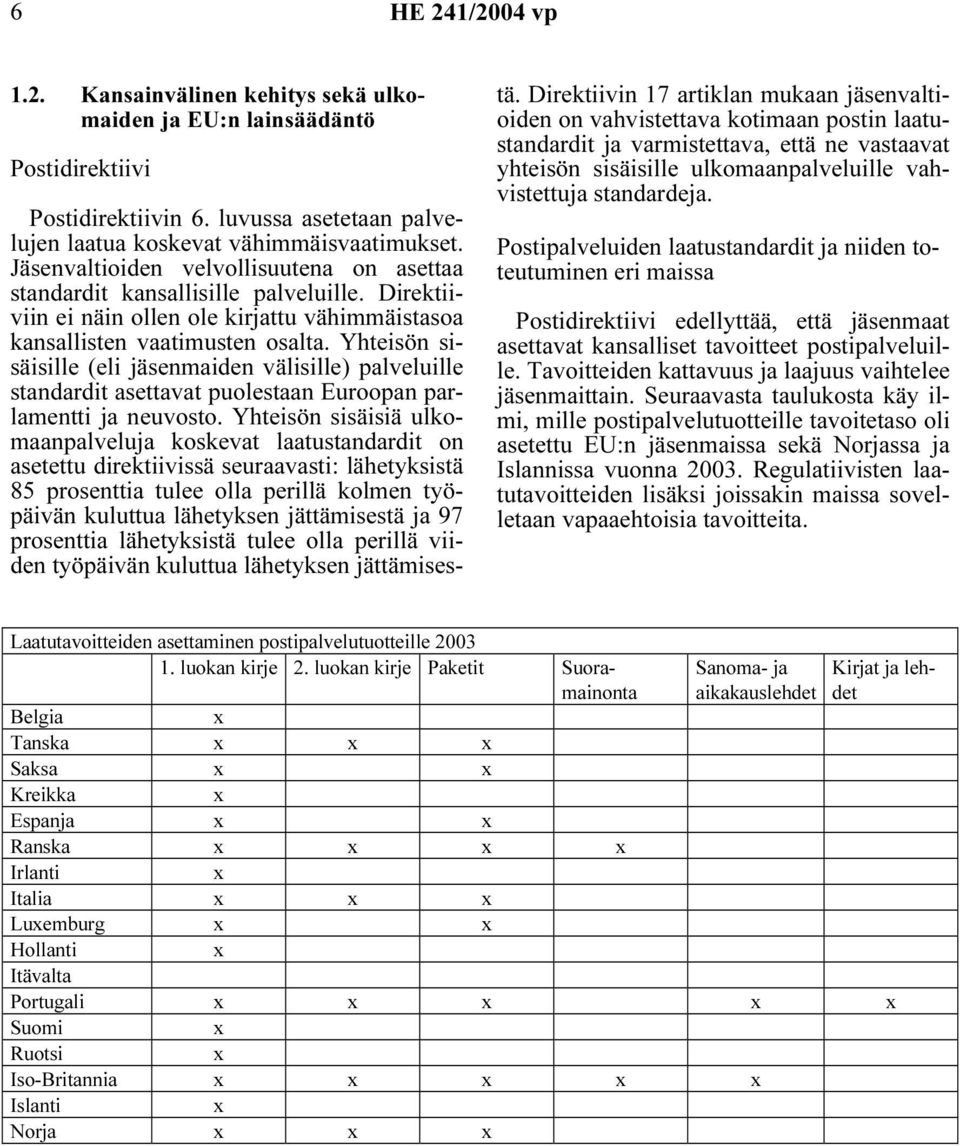 Yhteisön sisäisille (eli jäsenmaiden välisille) palveluille standardit asettavat puolestaan Euroopan parlamentti ja neuvosto.