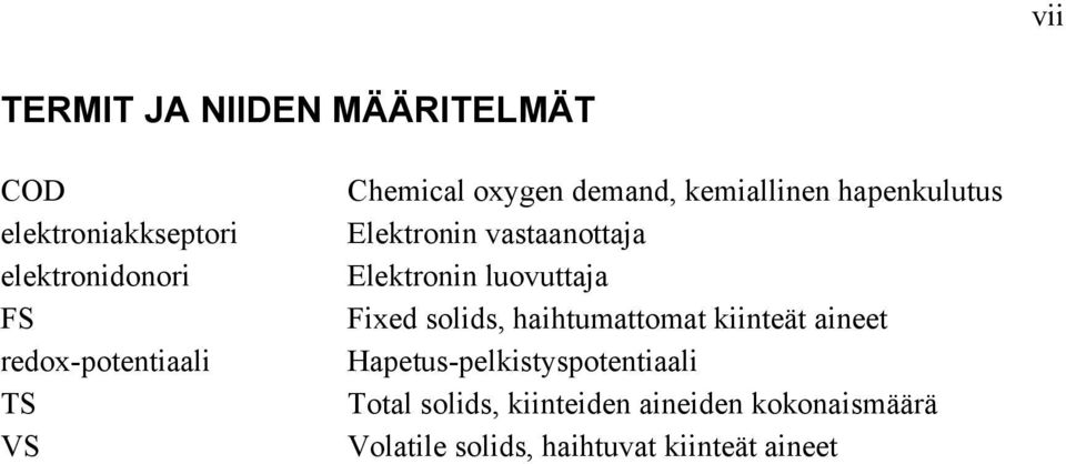 vastaanottaja Elektronin luovuttaja Fixed solids, haihtumattomat kiinteät aineet