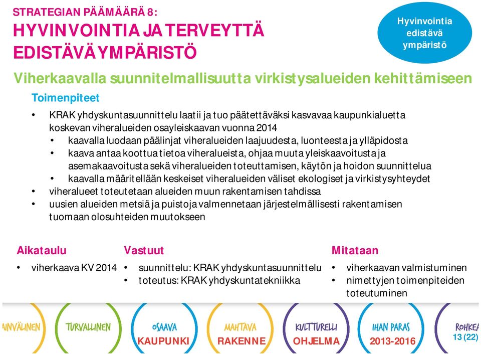 ylläpidosta kaava antaa koottua tietoa viheralueista, ohjaa muuta yleiskaavoitusta ja asemakaavoitusta sekä viheralueiden toteuttamisen, käytön ja hoidon suunnittelua kaavalla määritellään keskeiset