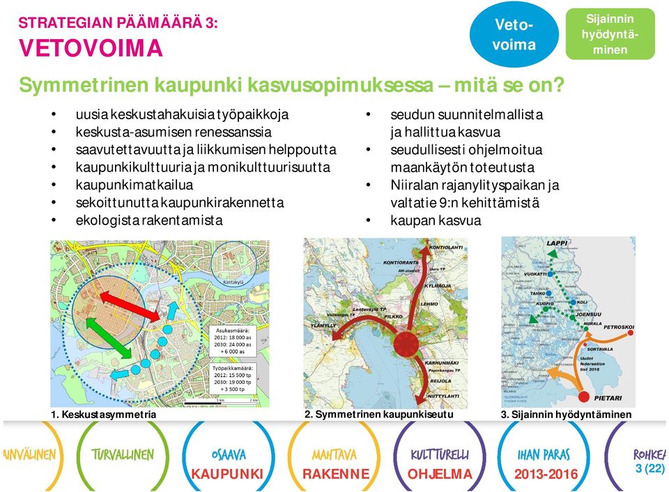 kaupunkimatkailua sekoittunutta kaupunkirakennetta ekologista rakentamista seudun suunnitelmallista ja hallittua kasvua seudullisesti ohjelmoitua