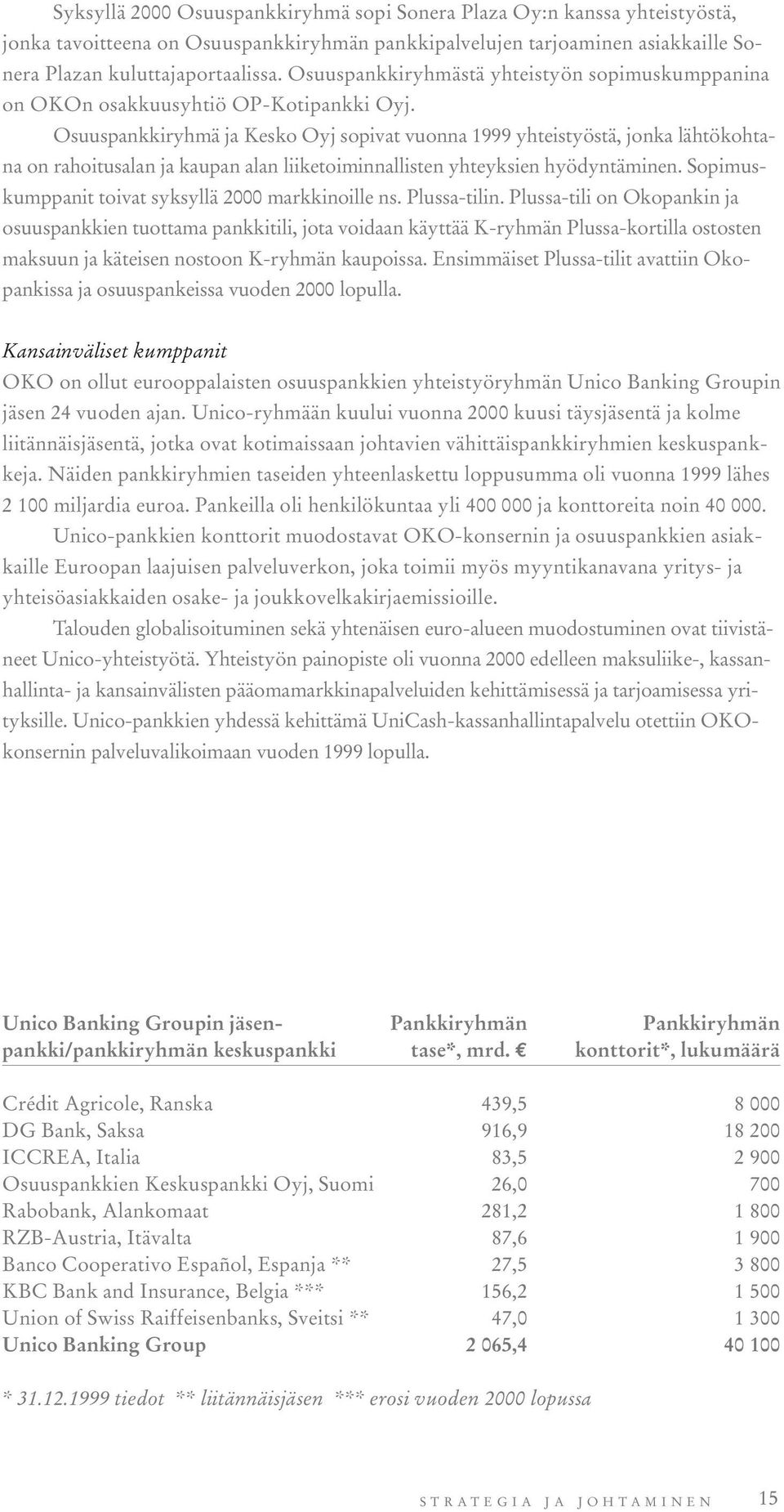 Osuuspankkiryhmä ja Kesko Oyj sopivat vuonna 1999 yhteistyöstä, jonka lähtökohtana on rahoitusalan ja kaupan alan liiketoiminnallisten yhteyksien hyödyntäminen.