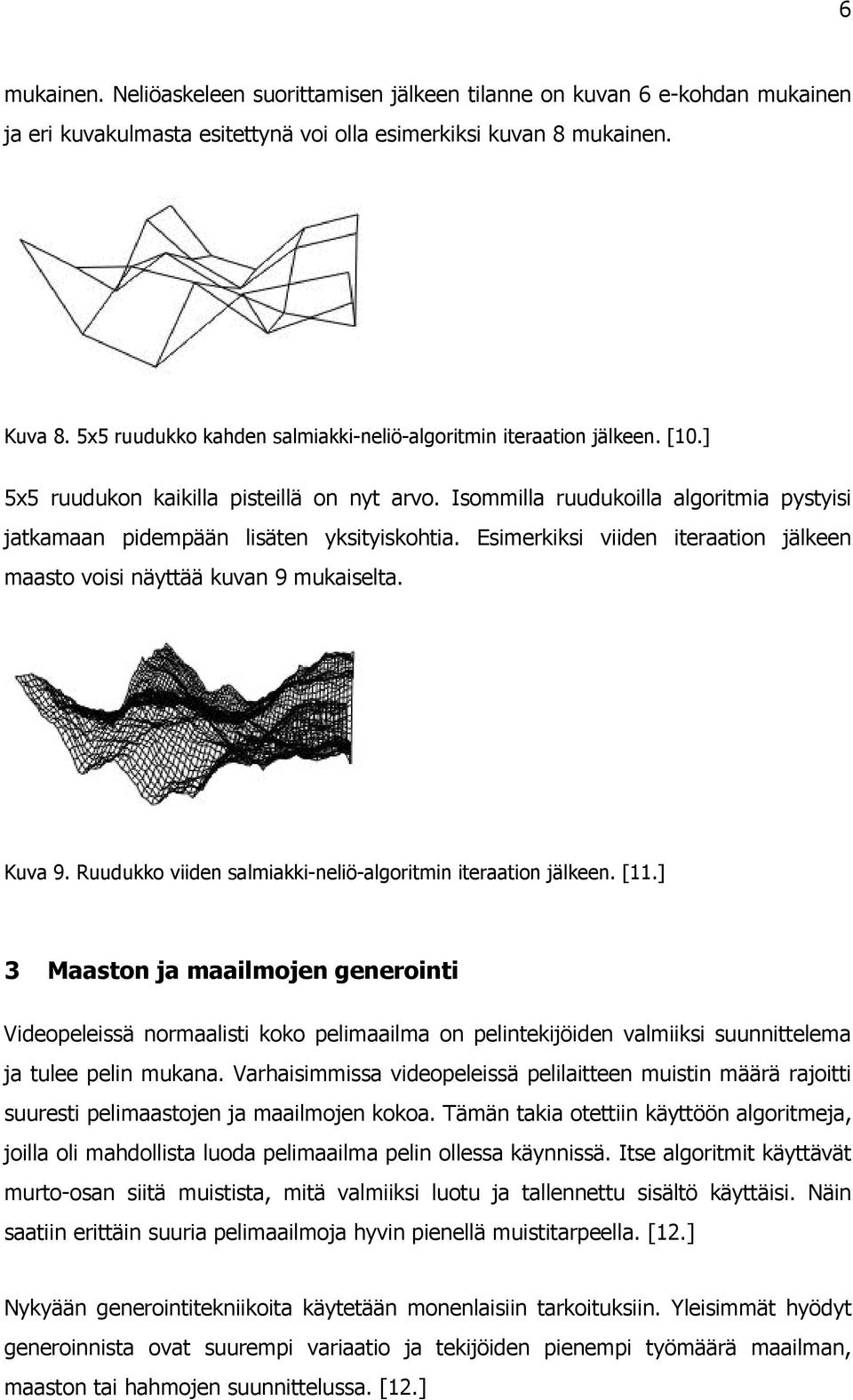 Isommilla ruudukoilla algoritmia pystyisi jatkamaan pidempään lisäten yksityiskohtia. Esimerkiksi viiden iteraation jälkeen maasto voisi näyttää kuvan 9 mukaiselta. Kuva 9.
