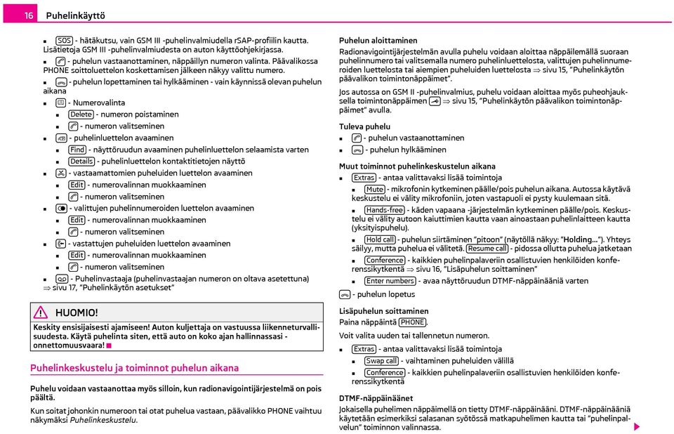 - puhelun lopettaminen tai hylkääminen - vain käynnissä olevan puhelun aikana - Numerovalinta Delete - numeron poistaminen - numeron valitseminen - puhelinluettelon avaaminen Find - näyttöruudun