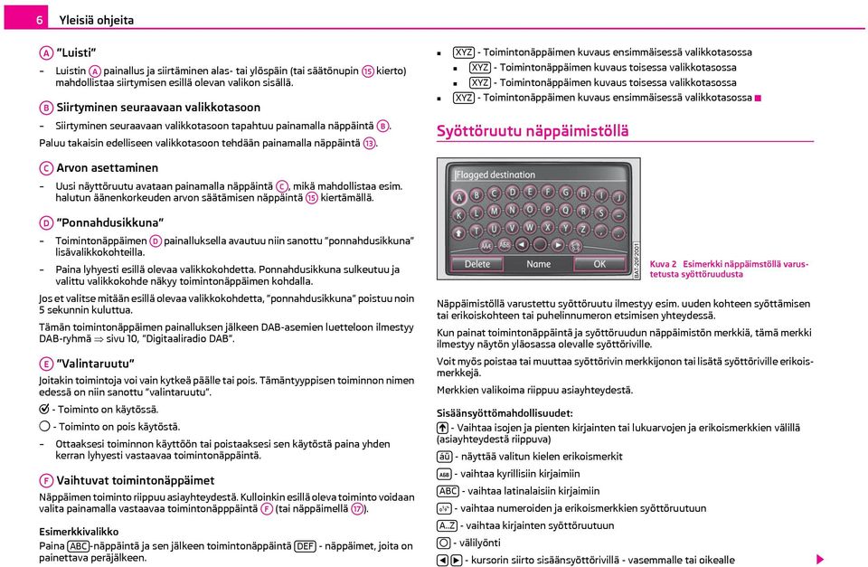 XYZ - Toimintonäppäimen kuvaus ensimmäisessä valikkotasossa XYZ - Toimintonäppäimen kuvaus toisessa valikkotasossa XYZ - Toimintonäppäimen kuvaus toisessa valikkotasossa XYZ - Toimintonäppäimen