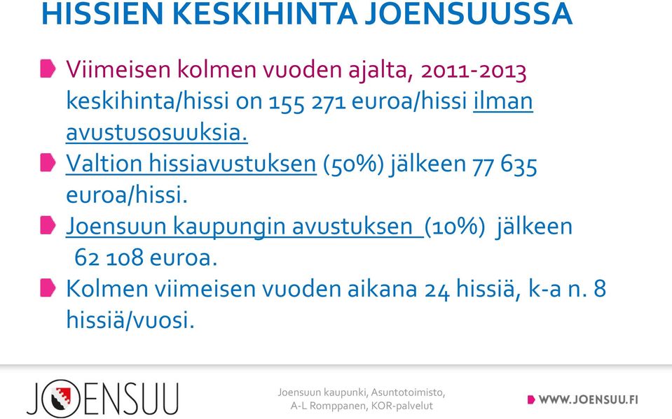 Valtion hissiavustuksen (50%) jälkeen 77 635 euroa/hissi.