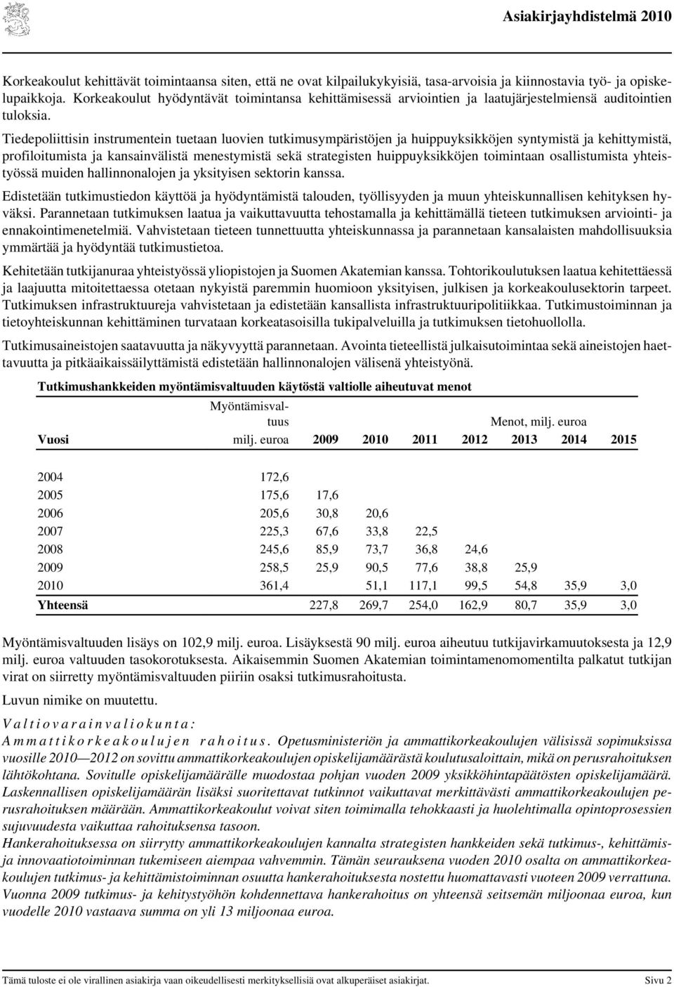 Tiedepoliittisin instrumentein tuetaan luovien tutkimusympäristöjen ja huippuyksikköjen syntymistä ja kehittymistä, profiloitumista ja kansainvälistä menestymistä sekä strategisten huippuyksikköjen