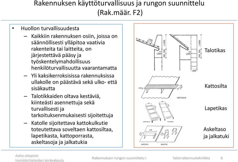 henkilöturvallisuutta vaarantamatta Yli kaksikerroksisissa rakennuksissa ullakolle on päästävä sekä ulko- että sisäkautta Talotikkaiden oltava kestäviä, kiinteästi asennettuja