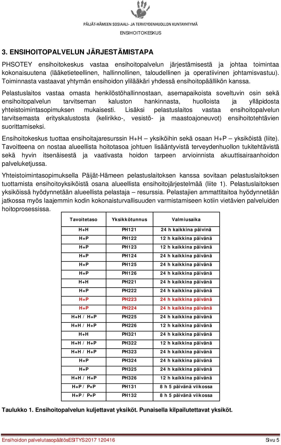 Pelastuslaitos vastaa omasta henkilöstöhallinnostaan, asemapaikoista soveltuvin osin sekä ensihoitopalvelun tarvitseman kaluston hankinnasta, huolloista ja ylläpidosta yhteistoimintasopimuksen