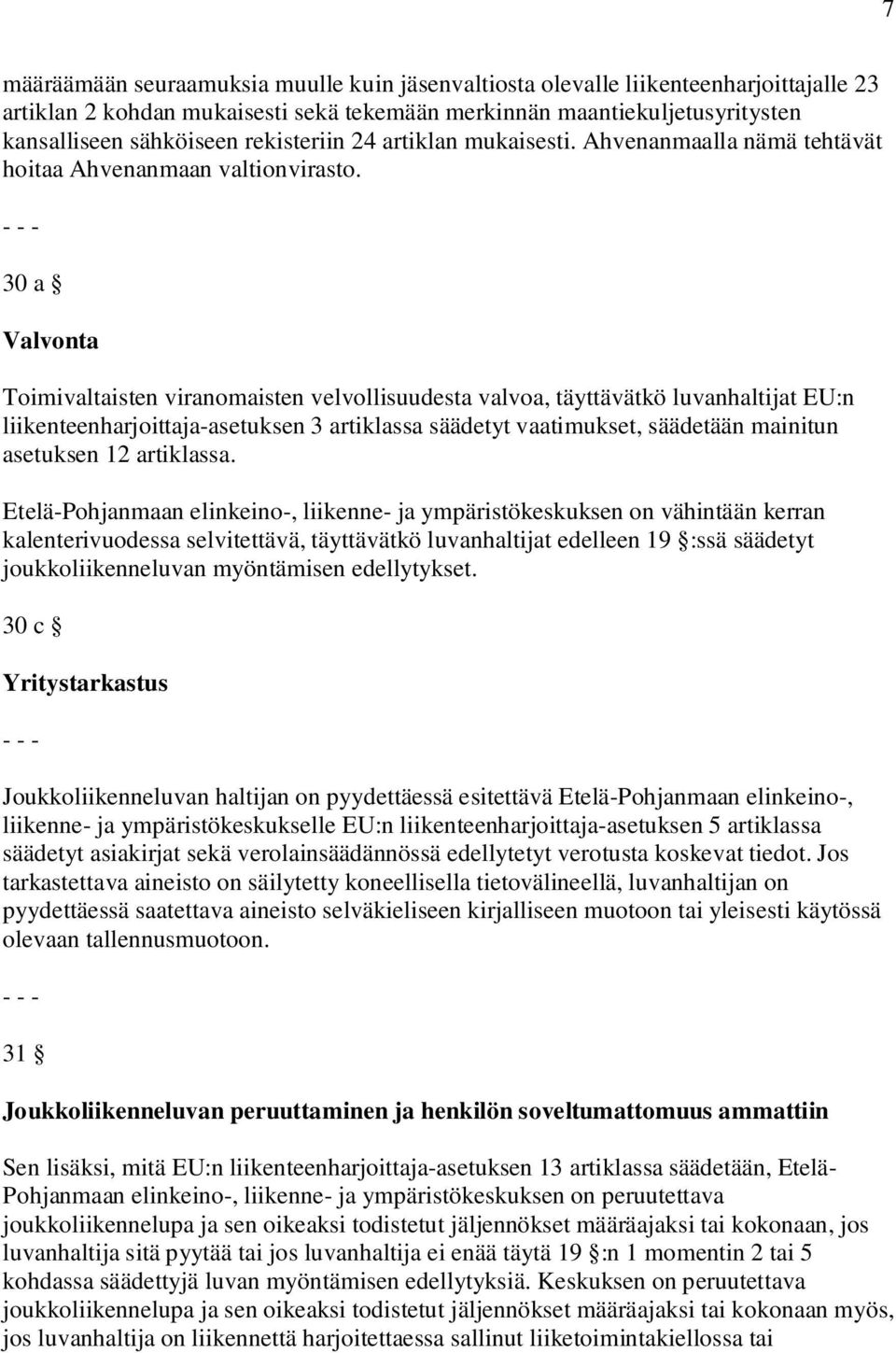 30 a Valvonta Toimivaltaisten viranomaisten velvollisuudesta valvoa, täyttävätkö luvanhaltijat EU:n liikenteenharjoittaja-asetuksen 3 artiklassa säädetyt vaatimukset, säädetään mainitun asetuksen 12