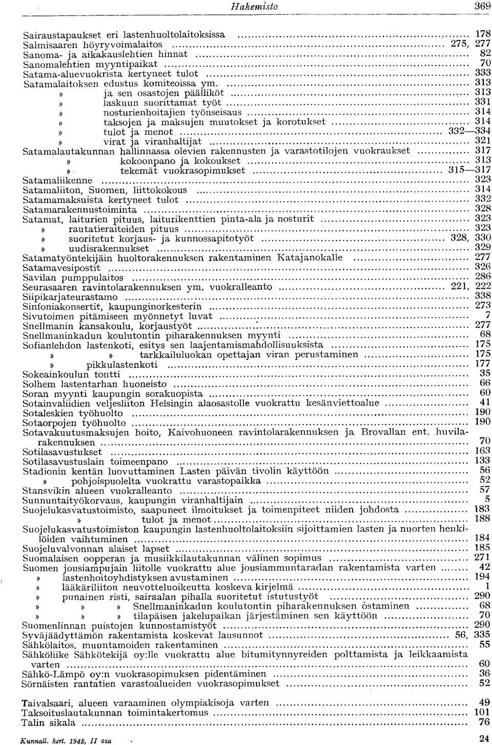 tulot ja menot 332 334 virat ja viranhaltijat 321 S a t a m a l a u t a k u n n a n hallinnassa olevien rakennusten ja varastotilojen vuokraukset 317 kokoonpano ja kokoukset 313 tekemät