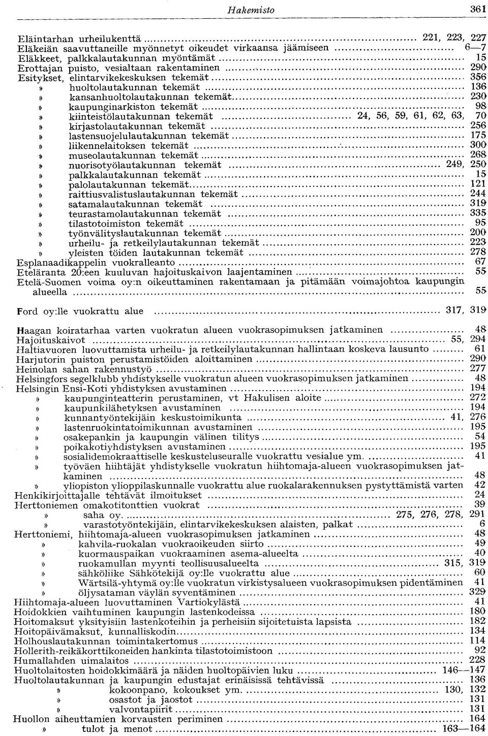 62, 63, 70 kirjastolautakunnan tekemät 256 lastensuojelulautakunnan tekemät 175 liikennelaitoksen tekemät.