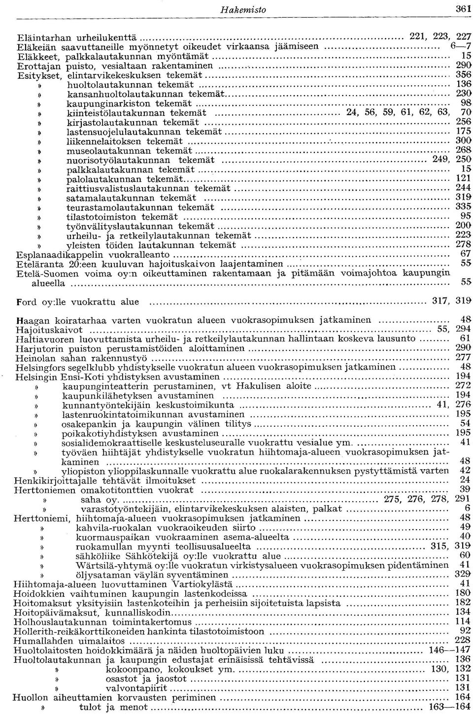 62, 63, 70 kirjastolautakunnan tekemät 256 lastensuojelulautakunnan tekemät 175 liikennelaitoksen tekemät.