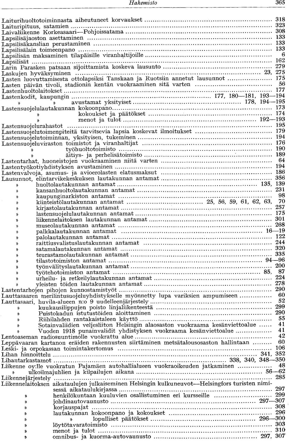 n e n tilapäisille viranhaltijoille 6 Lapsilisät 162 Larin Parasken patsaan sijoittamista koskeva lausunto.