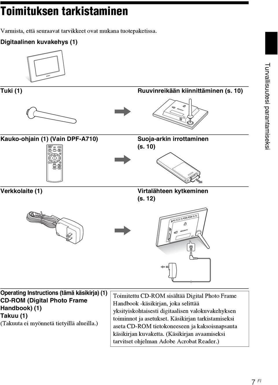 10) Turvallisuutesi parantamiseksi Verkkolaite (1) Virtalähteen kytkeminen (s.