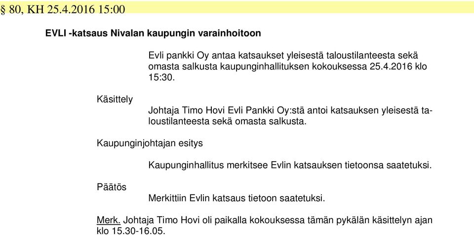 kaupunginhallituksen kokouksessa 25.4.2016 klo 15:30.