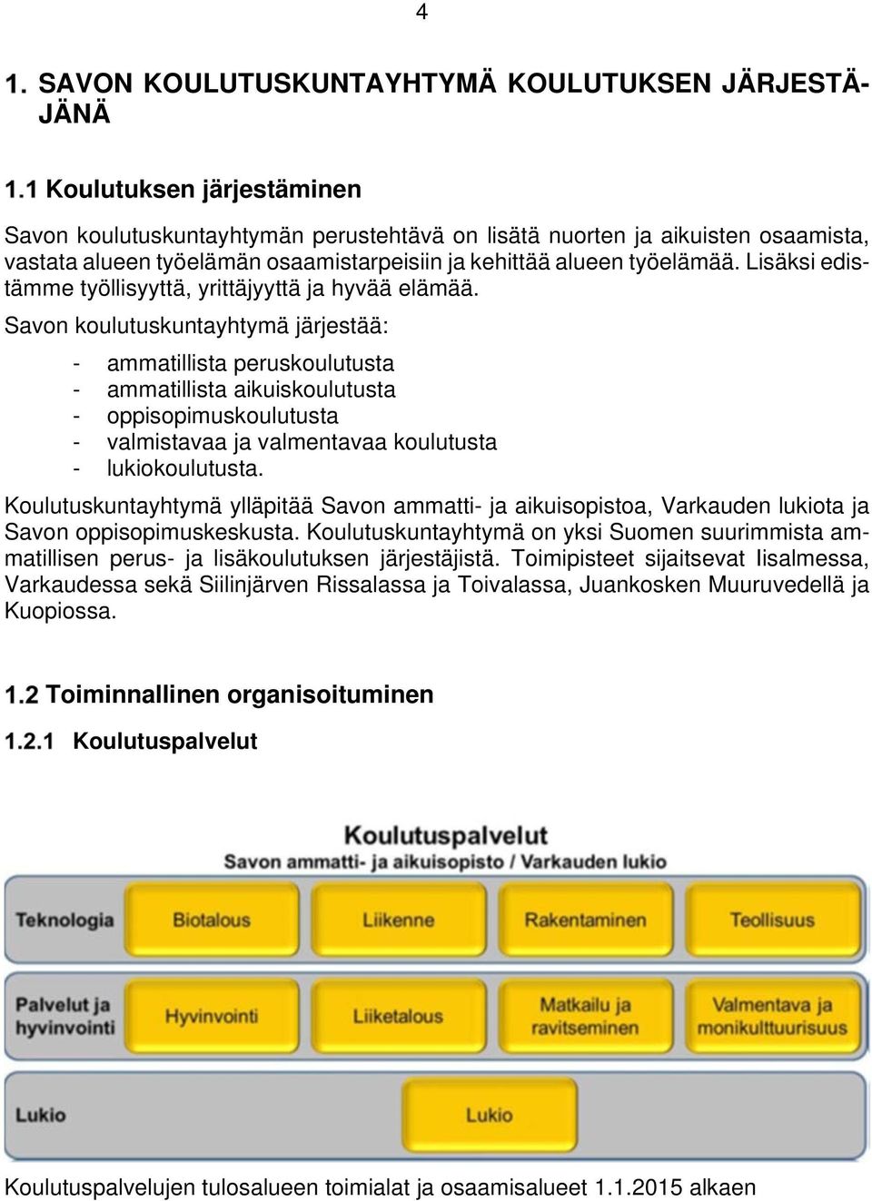 Savon koulutuskuntayhtymä järjestää: - ammatillista peruskoulutusta - ammatillista aikuiskoulutusta - oppisopimuskoulutusta - valmistavaa ja valmentavaa koulutusta - lukiokoulutusta.