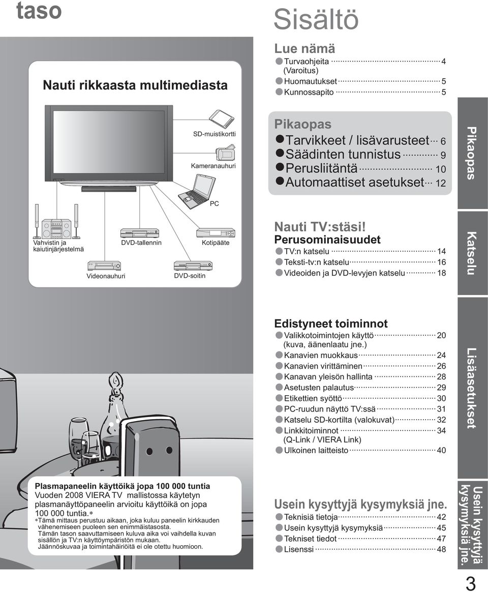 Perusominaisuudet :n katselu 14 Teksti-tv:n katselu 16 Videoiden ja DVD-levyjen katselu 18 Edistyneet toiminnot Valikkotoimintojen käyttö 20 (kuva, äänenlaatu jne.