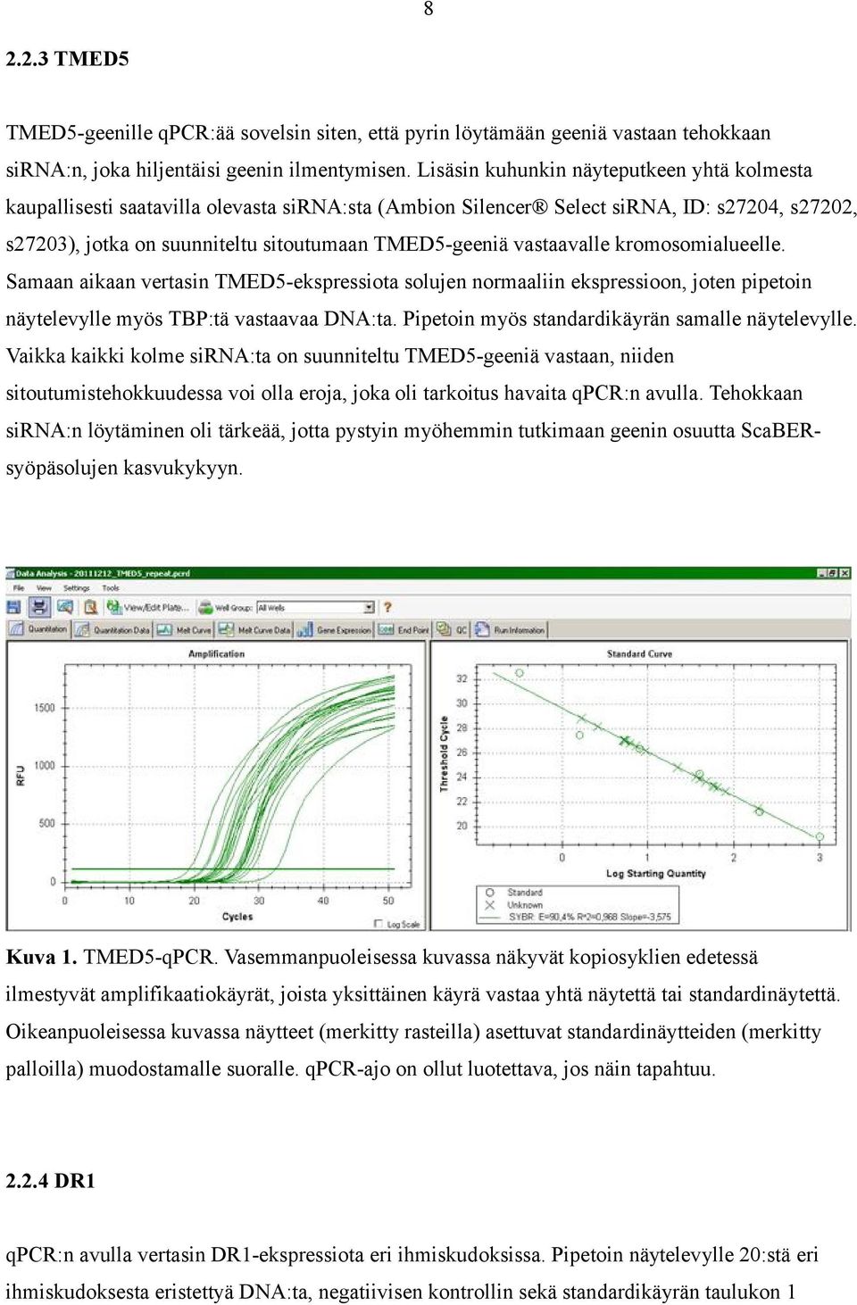 vastaavalle kromosomialueelle. Samaan aikaan vertasin TMED5-ekspressiota solujen normaaliin ekspressioon, joten pipetoin näytelevylle myös TBP:tä vastaavaa DNA:ta.