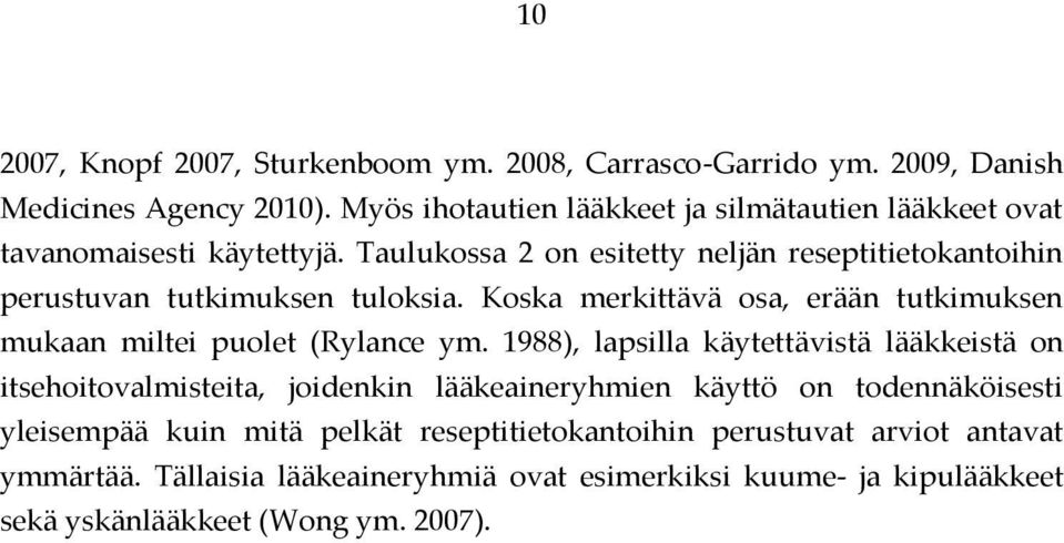 Taulukossa 2 on esitetty neljän reseptitietokantoihin perustuvan tutkimuksen tuloksia. Koska merkittävä osa, erään tutkimuksen mukaan miltei puolet (Rylance ym.