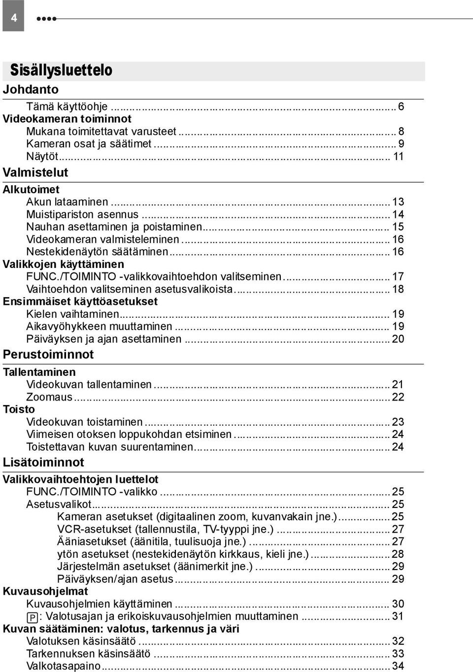 .. 16 Valikkojen käyttäminen /TOIMINTO -valikkovaihtoehdon valitseminen... 17 Vaihtoehdon valitseminen asetusvalikoista... 18 Ensimmäiset käyttöasetukset Kielen vaihtaminen.