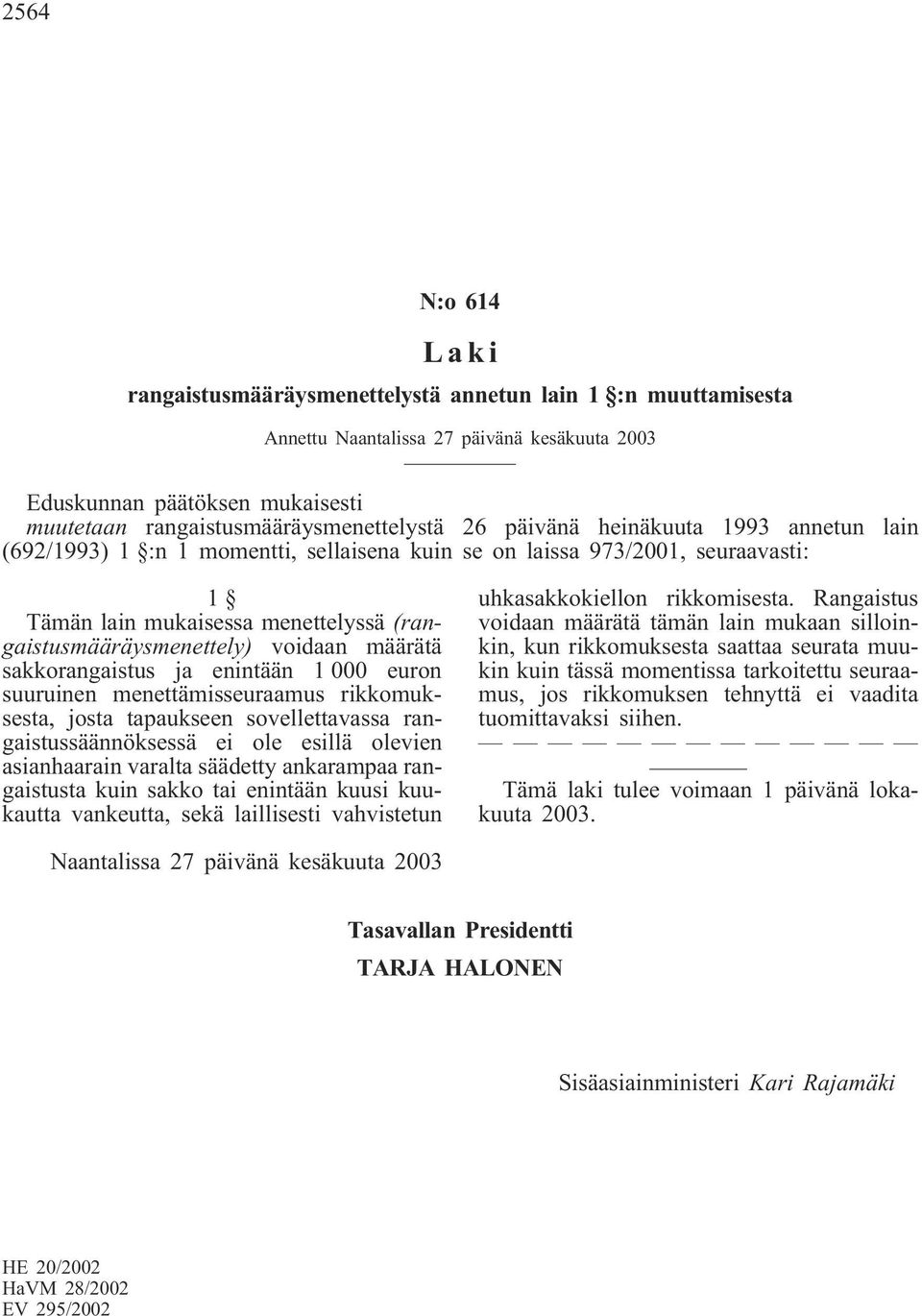 euron suuruinen menettämisseuraamus rikkomuksesta, josta tapaukseen sovellettavassa rangaistussäännöksessä ei ole esillä olevien asianhaarain varalta säädetty ankarampaa rangaistusta kuin sakko tai