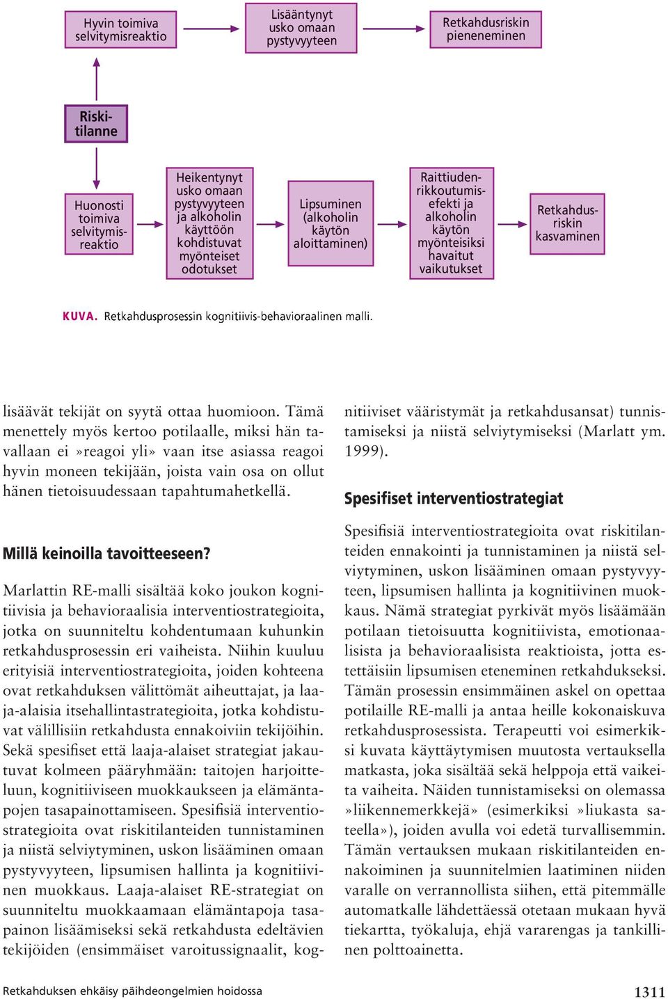 KUVA. Retkahdusprosessin kognitiivis-behavioraalinen malli. lisäävät tekijät on syytä ottaa huomioon.