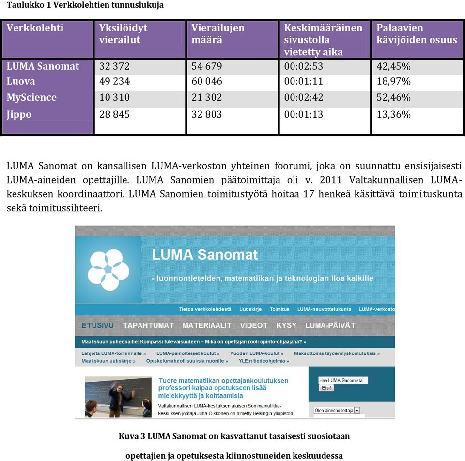 yhteinen foorumi, joka on suunnattu ensisijaisesti LUMA-aineiden opettajille. LUMA Sanomien päätoimittaja oli v. 2011 Valtakunnallisen LUMAkeskuksen koordinaattori.