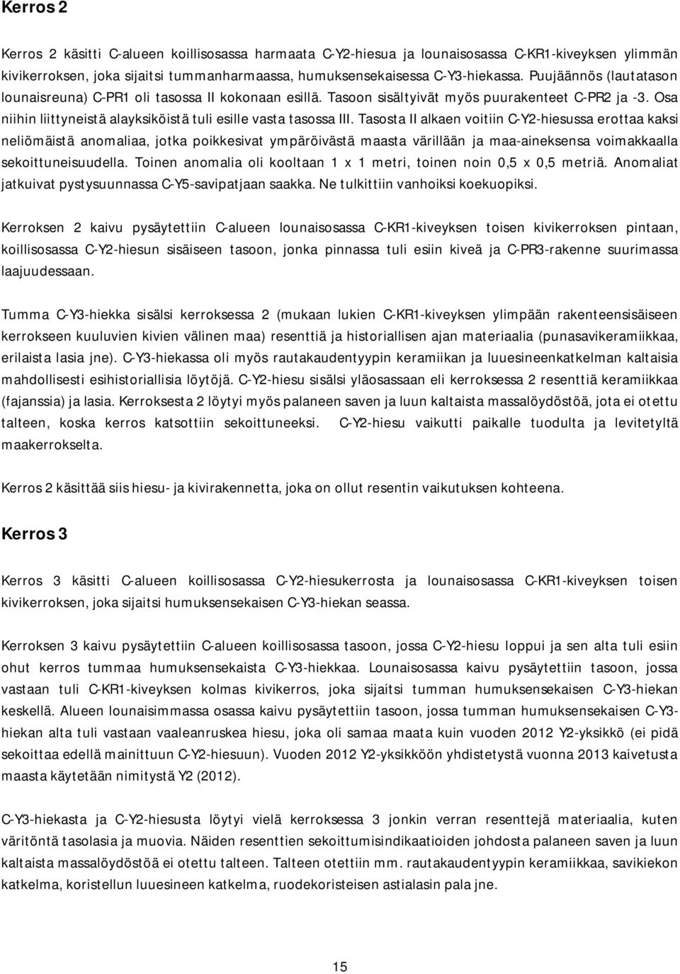 Tasosta II alkaen voitiin C-Y2-hiesussa erottaa kaksi neliömäistä anomaliaa, jotka poikkesivat ympäröivästä maasta värillään ja maa-aineksensa voimakkaalla sekoittuneisuudella.