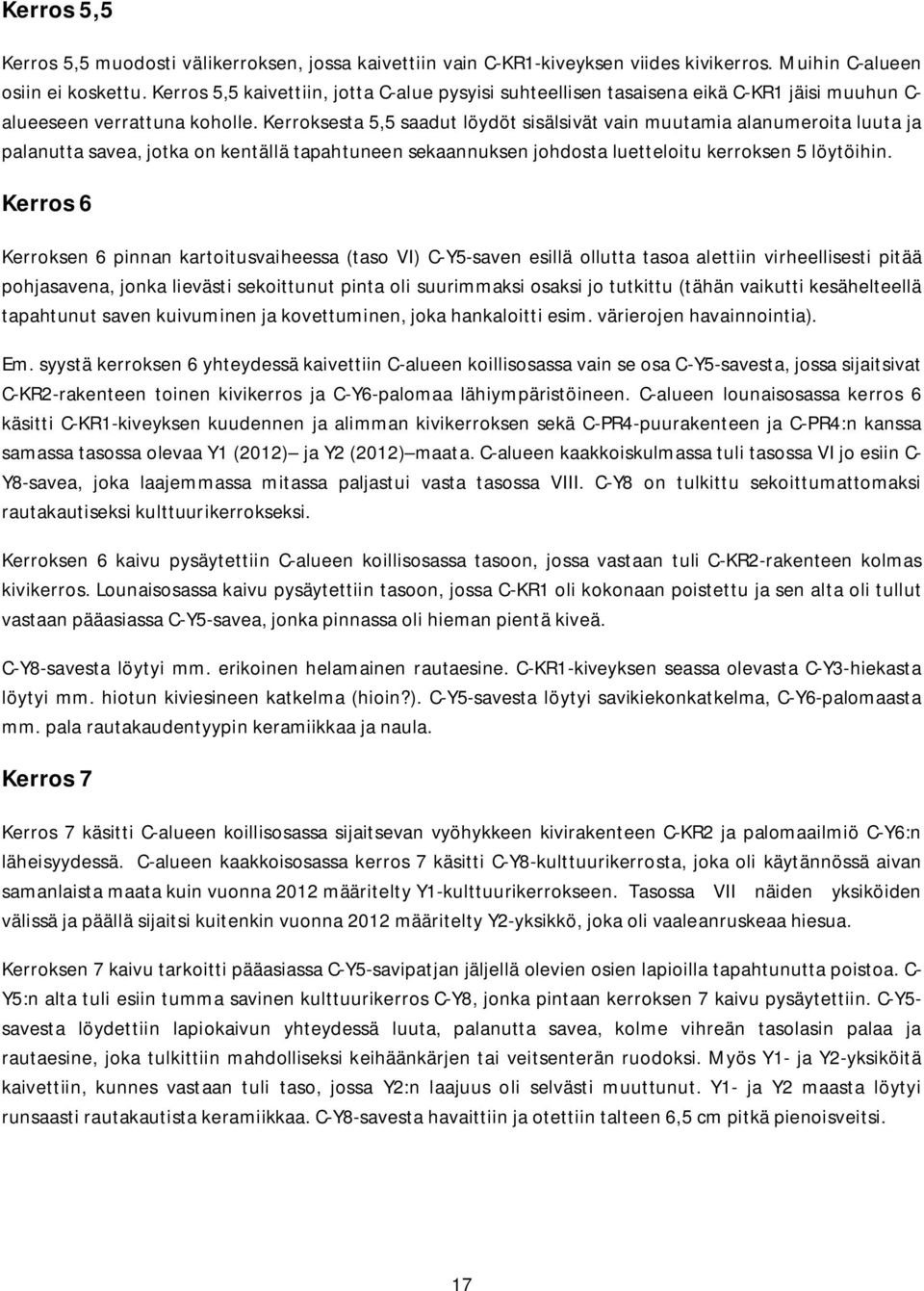 Kerroksesta 5,5 saadut löydöt sisälsivät vain muutamia alanumeroita luuta ja palanutta savea, jotka on kentällä tapahtuneen sekaannuksen johdosta luetteloitu kerroksen 5 löytöihin.