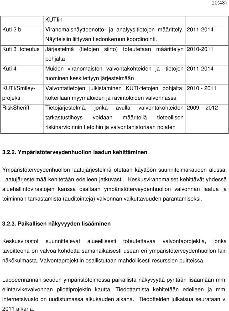 Valvontatietojen julkistaminen KUTI-tietojen pohjalta; kokeillaan myymälöiden ja ravintoloiden valvonnassa RiskSheriff Tietojärjestelmä, jonka avulla valvontakohteiden tarkastustiheys voidaan