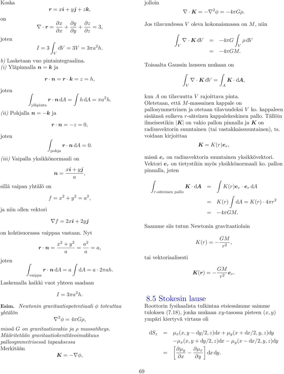 Newtonn grvttopotentl φ toteutt yhtälön 2 φ 4πGρ, mssä G on grvttovko j ρ msstheys. Määrtetään grvttokenttävomkkuus pllosymmetrsessä tpuksess Merktään K φ, jollon K 2 φ 4πGρ.