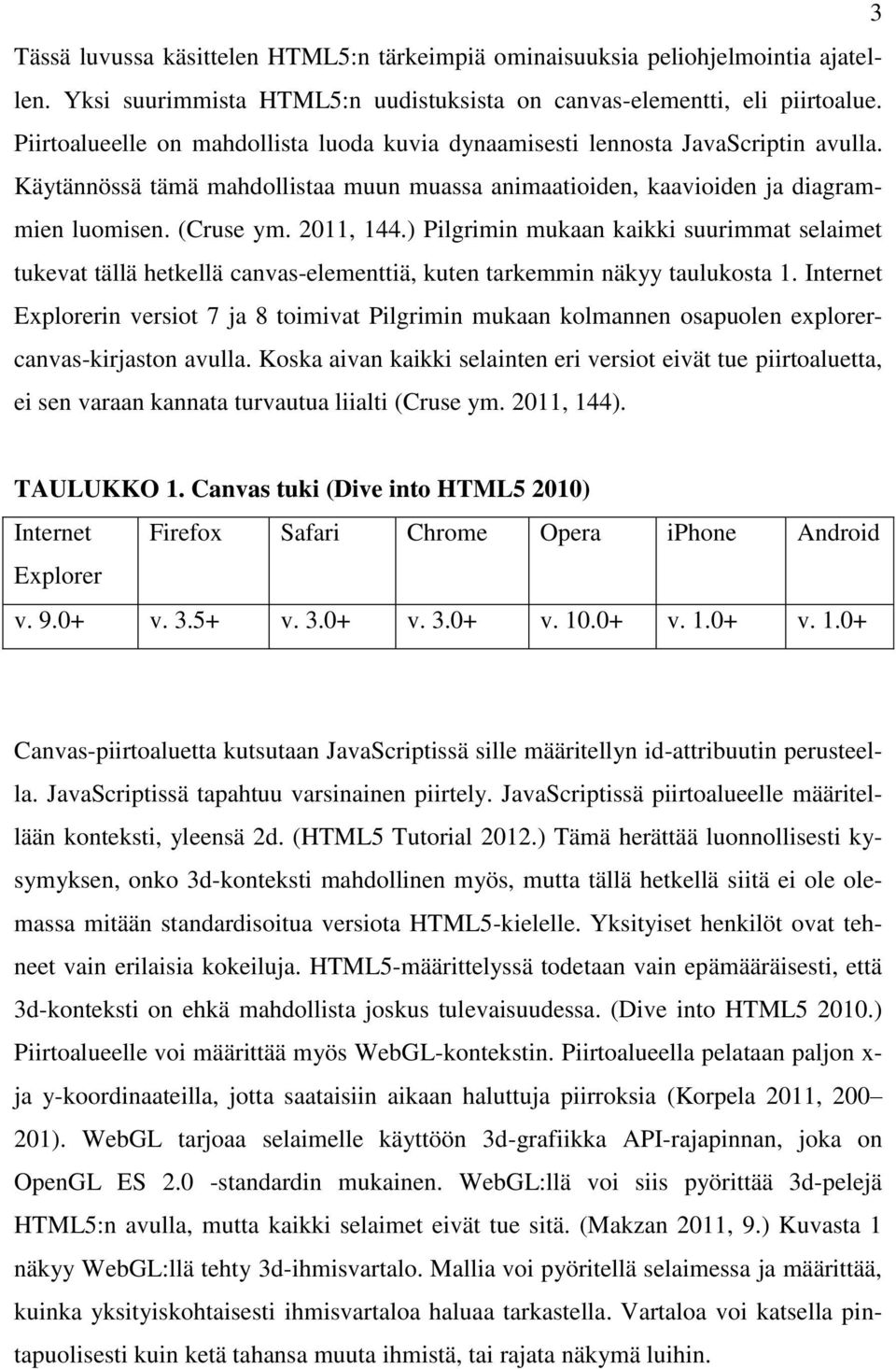 ) Pilgrimin mukaan kaikki suurimmat selaimet tukevat tällä hetkellä canvas-elementtiä, kuten tarkemmin näkyy taulukosta 1.