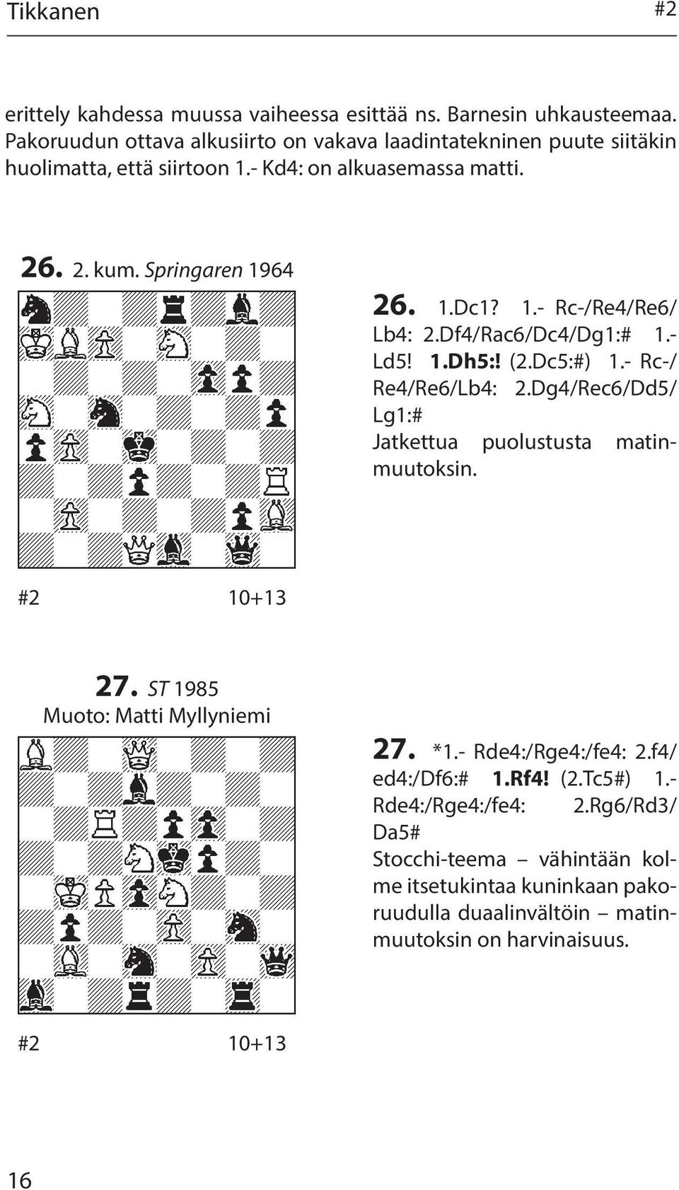 1.- Rc-/Re4/Re6/ Lb4: 2.Df4/Rac6/Dc4/Dg1:# 1.- Ld5! 1.Dh5:! (2.Dc5:#) 1.- Rc-/ Re4/Re6/Lb4: 2.Dg4/Rec6/Dd5/ Lg1:# Jatkettua puolustusta matinmuutoksin. #2 10+13 27.