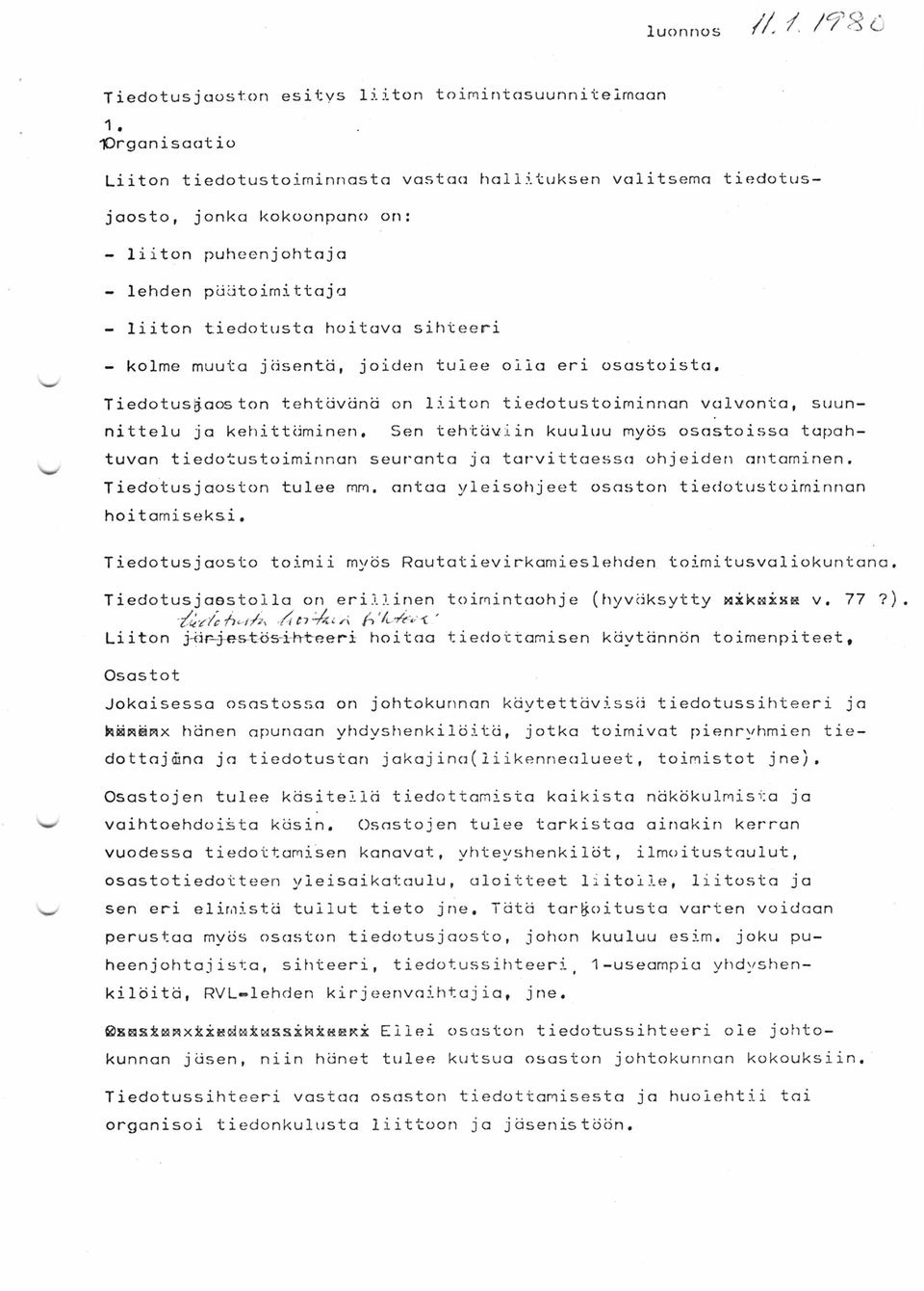 muuta jäsentä, joiden tulee olla eri osastoista. Tiedotusg,aos ton tehtävänä on liiton tiedotustoiminnan valvonta, suunnittelu ja kehittäminen.