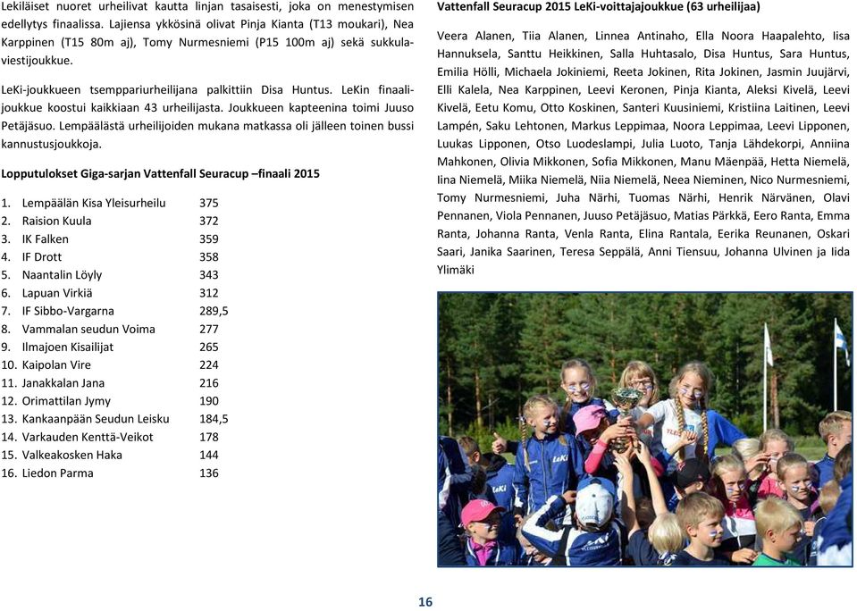 LeKin finaalijoukkue koostui kaikkiaan 43 urheilijasta. Joukkueen kapteenina toimi Juuso Petäjäsuo. Lempäälästä urheilijoiden mukana matkassa oli jälleen toinen bussi kannustusjoukkoja.