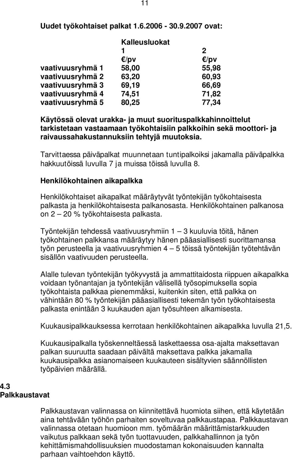 urakka- ja muut suorituspalkkahinnoittelut tarkistetaan vastaamaan työkohtaisiin palkkoihin sekä moottori- ja raivaussahakustannuksiin tehtyjä muutoksia.