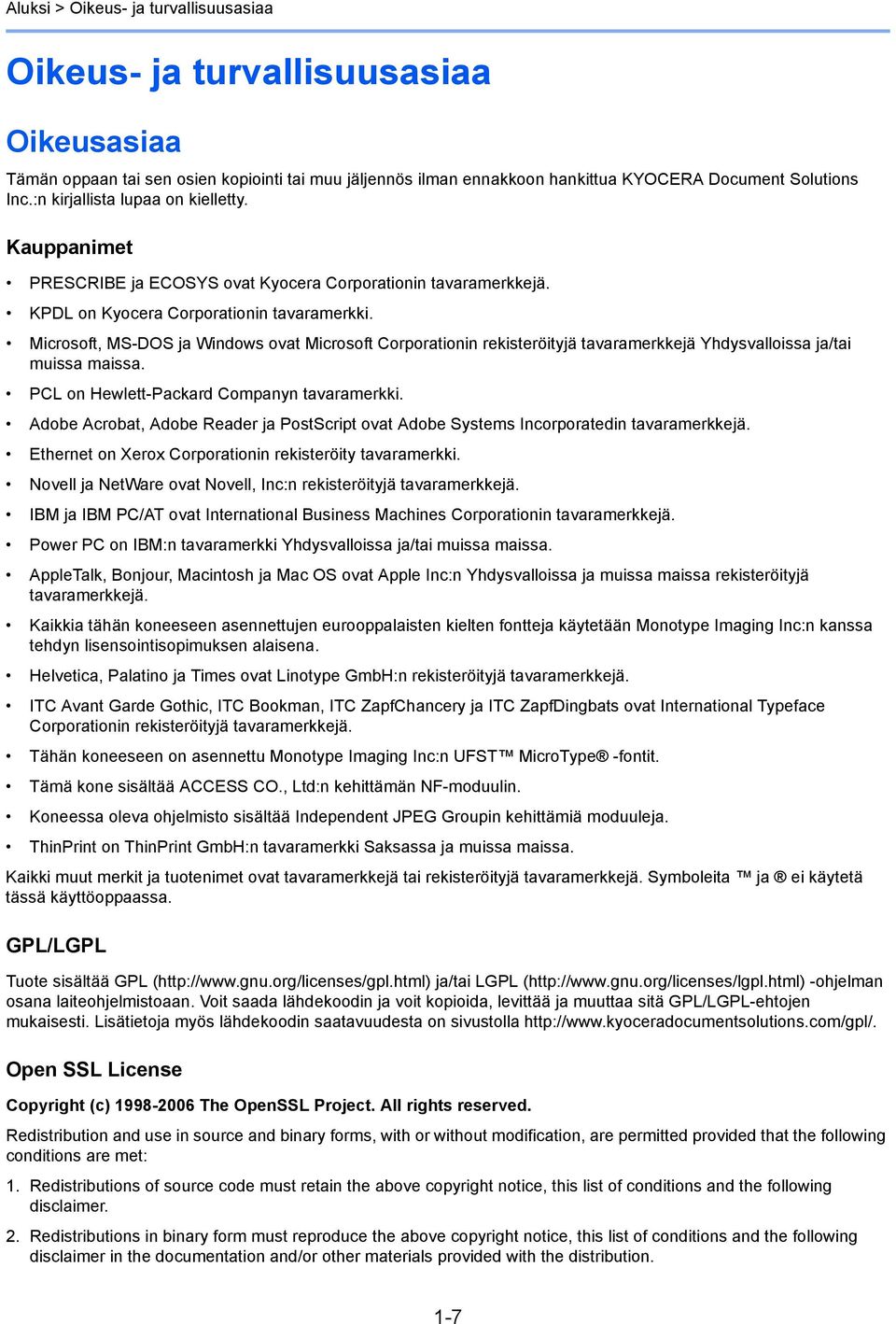 Microsoft, MS-DOS ja Windows ovat Microsoft Corporationin rekisteröityjä tavaramerkkejä Yhdysvalloissa ja/tai muissa maissa. PCL on Hewlett-Packard Companyn tavaramerkki.